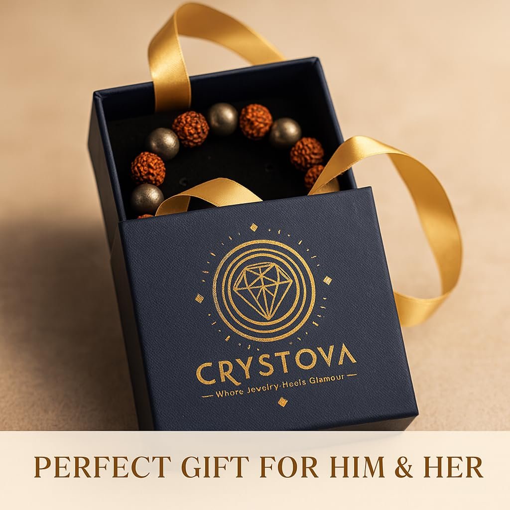 GemAura Collection – Natural Pyrite & 5 Mukhi Rudraksha Bead Bracelet for Men & Women | Zodiac Bracelet for Aries, Taurus, Gemini, Cancer, Leo, Virgo, Libra, Scorpio, Sagittarius, Capricorn, Aquarius & Pisces | Designed to Attract Wealth, Enhance Focus, Boost Confidence & Mindfulness | Handmade Spiritual | Stretchable 7-Inch Unisex - Image 8