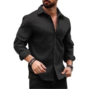 DEELMO Men’s Regular Fit Button Down Dress Shirts Textured Long Sleeve Casual Hawaiian Shirt