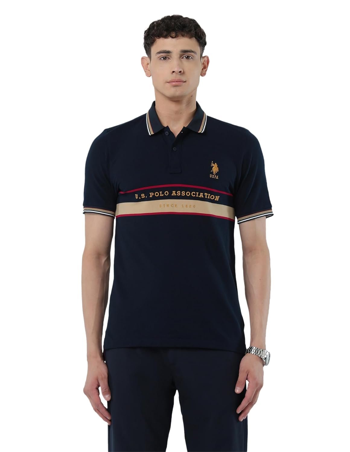 U.S.Polo Association Men's Brand Embroidered Slim Fit Polo Shirt (USTSH3135_Blue_2XL)