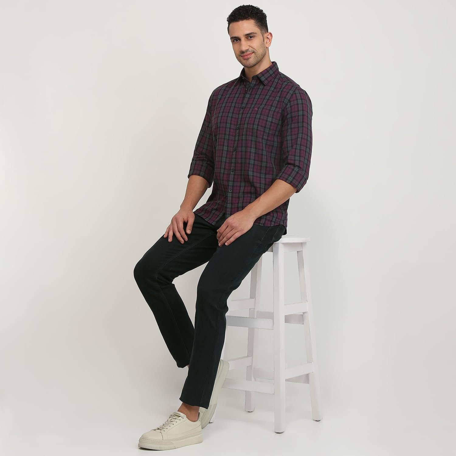 Parx Men Slim Fit Checks Pattern Pure Cotton Semi Cutaway Collar Full Sleeve Casual Shirt - Image 5