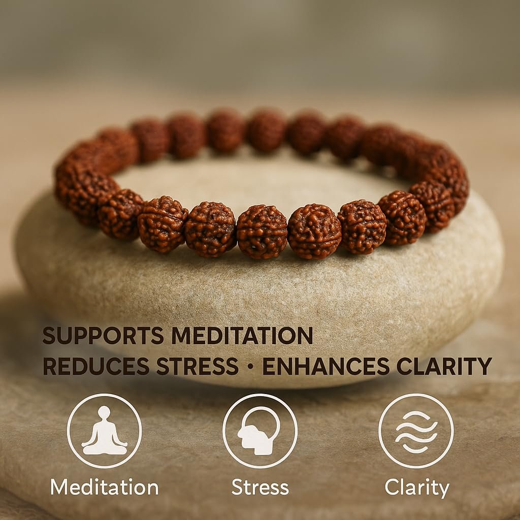 GemAura Collection – Natural 5 Mukhi Rudraksha Bead Bracelet for Men & Women | Zodiac Bracelet for Aries, Taurus, Gemini, Cancer, Leo, Virgo, Libra, Scorpio, Sagittarius, Capricorn, Aquarius & Pisces | Designed to Support Inner Calm, Mental Focus, Positive Energy & Mindfulness | Handmade Spiritual Bracelet | Stretchable 7-Inch Unisex - Image 5