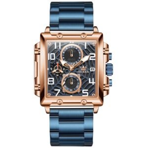 OLEVS Square Watches for Men Brown Leather Chronograph Fashion Business Watch Luminous Waterproof Casual Wrist Watches