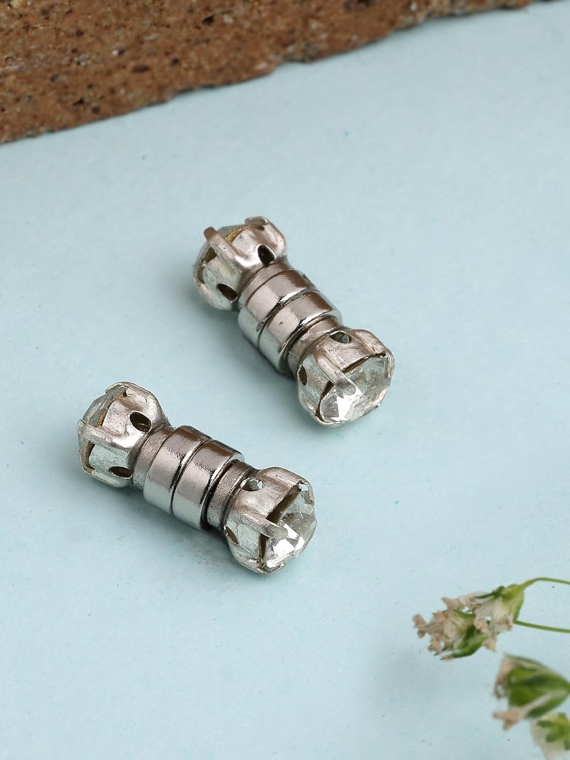 Scintillare By Sukkhi Silver Metal 6 mm Magnetic Crystal Stones Studded Non-Pierced Earrings for Women & Girls |Jewellery for Men & Boys|E107242 - Image 3