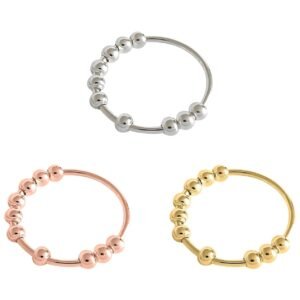 Chrbdonica 3PCS Fidget Ring, Anxiety Ring for Men and Women, Gold Ring for Men, Stylish Rings for Girls, Rotating Bead Rings for Stress Relief, Office, Study, Gift (Gold, Rose Gold, Silver)