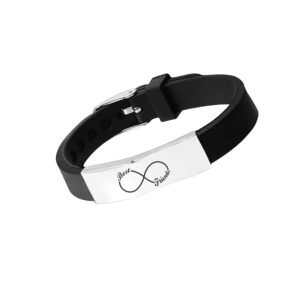 M Men Style Friends Ship Day Gift Friends Forever Black Silicone Stainless Steel Bracelet for Son Brother Grandson Nephew Guy Friends, Valentines Graduation Christmas Gifts