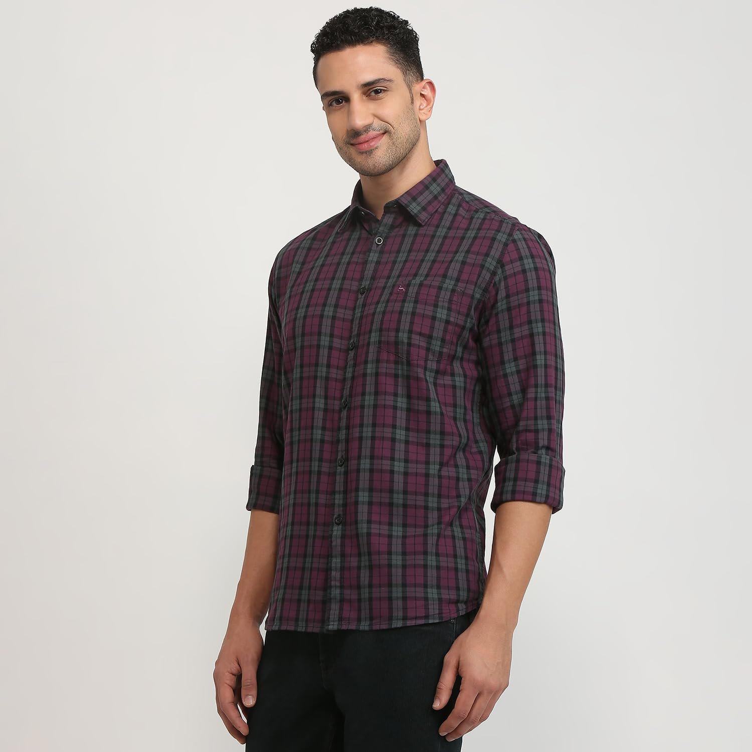 Parx Men Slim Fit Checks Pattern Pure Cotton Semi Cutaway Collar Full Sleeve Casual Shirt - Image 2