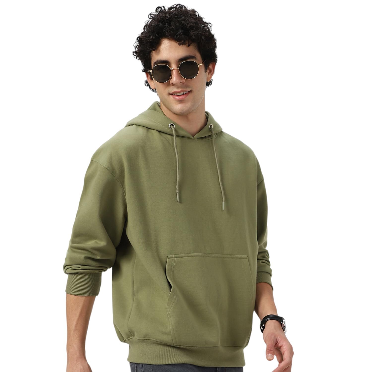 Urbano Fashion Men's Cotton Solid Oversized Hooded Neck Sweatshirt