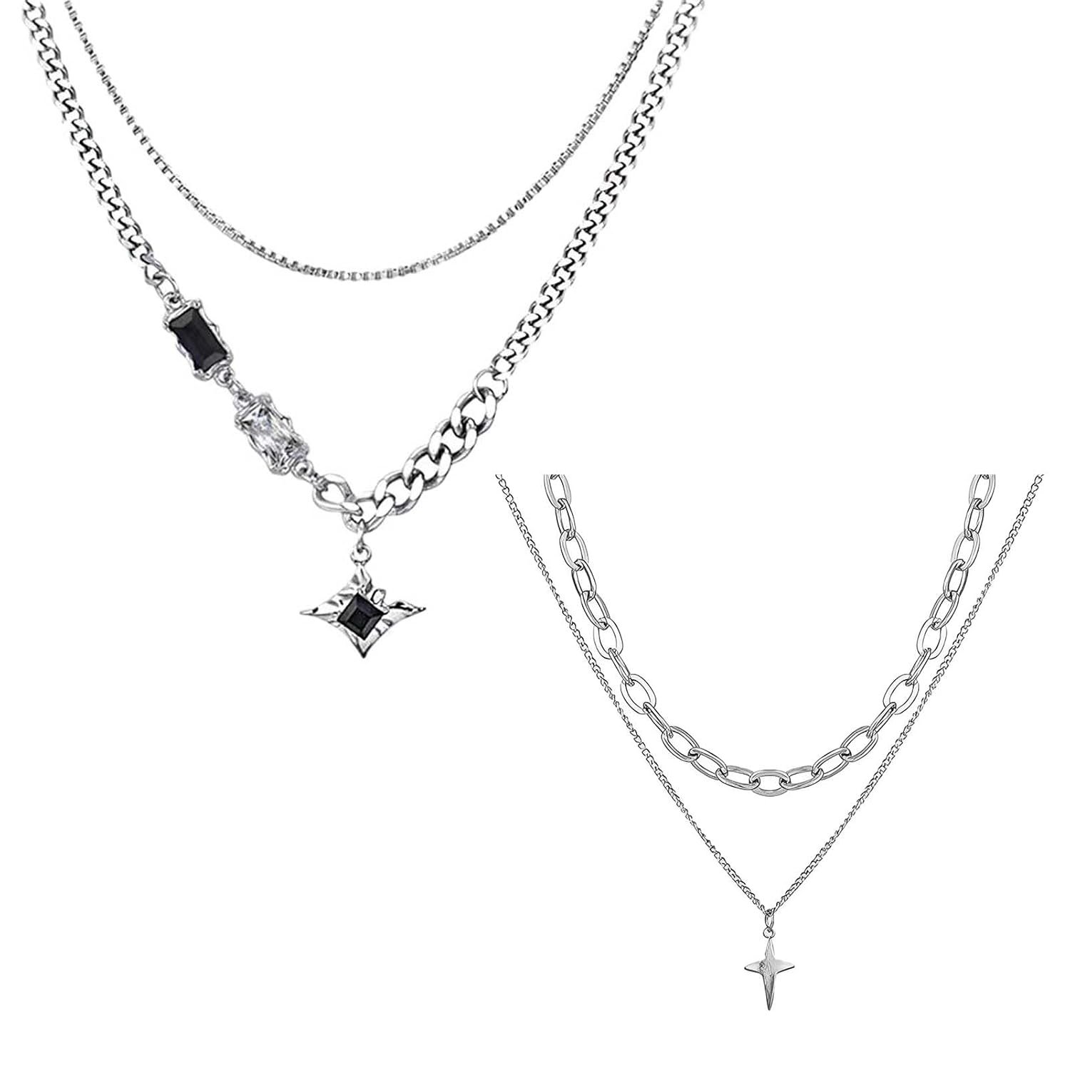 Gothic Jewellery, Crescent Moon and Star Necklace with Chain Bracelet for Men, Punk Accessories, Gothic Bracelet for Men, Unisex Fashion Statement