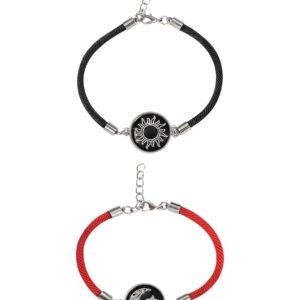 Couple Bracelet, 2Pcs Matching Sun Moon Bracelets Set for Couples and Best Friends, Romantic Gift with Night Glow Feature, Adjustable Red and Black Friendship Bracelets