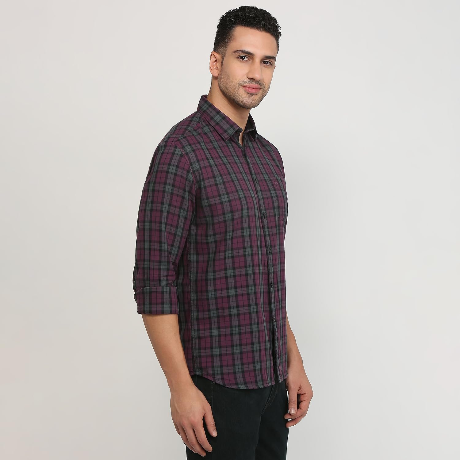 Parx Men Slim Fit Checks Pattern Pure Cotton Semi Cutaway Collar Full Sleeve Casual Shirt - Image 3