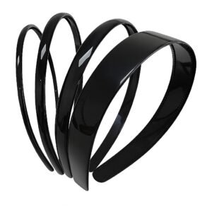 4 Pieces Plastic Hairband Sports Yoga Multi Style Non-Slip Black Headband Unisex Fashion Adjustable Hair Hoop Band for Women, Men and Girls