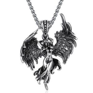 Proberos® Necklace for Men Guardian Angel Silver Pendant Necklaces Gothic Punk Locket for Men Stylish