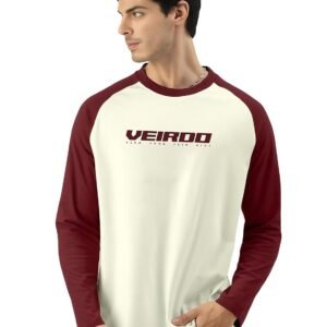 Veirdo® Pure Cotton Regular Fit Round Neck Front Chest Typographic Logo Printed Raglan Full Sleeve T-Shirt for Men (Colors: Green, Brown & Maroon)