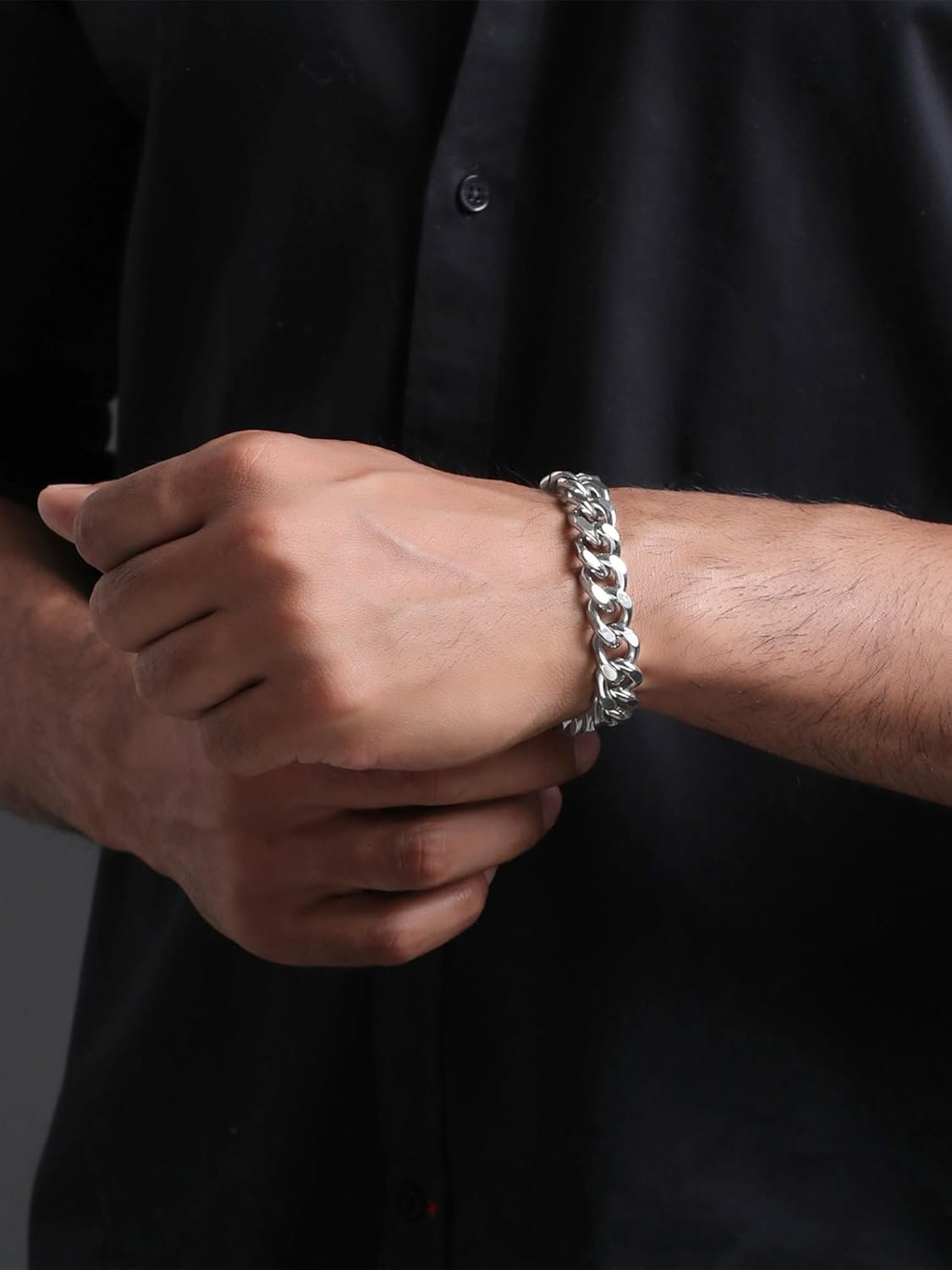 Yellow Chimes Bracelets for Men and Boys Fashion Silver Bracelet for Men | Mens Silver Toned Stainless Steel Cuban Chain Bracelet | Birthday Gift for Boys Anniversary Gift for Husband - Image 5