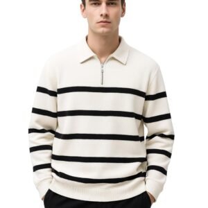 Maniac || Mens || Stripes || Full Sleeve || Half Zipper || Regular Fit || Cotton || Polo T-Shirt