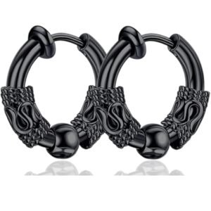2 Pcs Black Ear Studs For Men, Earrings For Men Stylish, Fashion Accessories Gifts, Suitable For Various Occasions, From Casual Outings To Formal Events Stylish, Durable, And Exquisite In Appearance; The Exquisite Dragon Pattern Design Adds A Unique Charm To Your Style, Making It Stand Out In Any Occasion