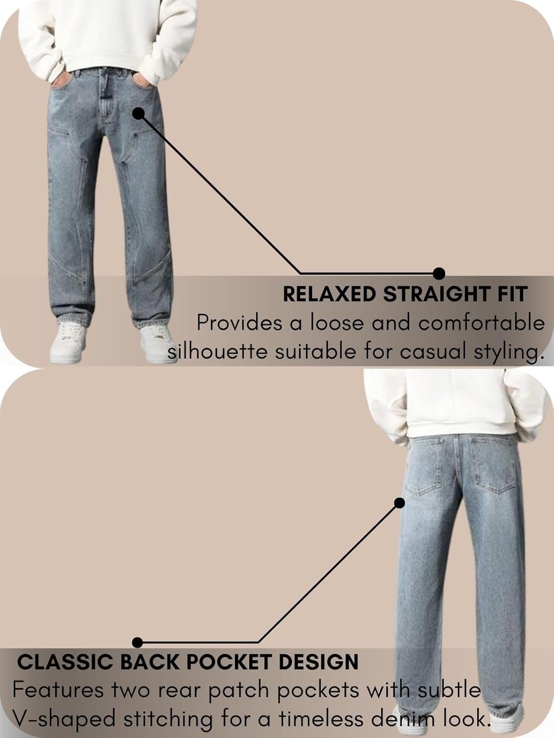 GRECIILOOKS Baggy Jeans for Men | Mens Wide Leg Relax Fit Jeans | Baggy Jean's for Boys | Oversized Jean's for Everyday Streetwear - Image 4