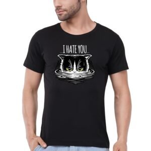 Caseria Men’s Cotton Printed T-Shirt -Cat I Hate You | 100% Cotton | Half Sleeves | Regular Fit | Printed | Round Neck | Graphic T Shirt