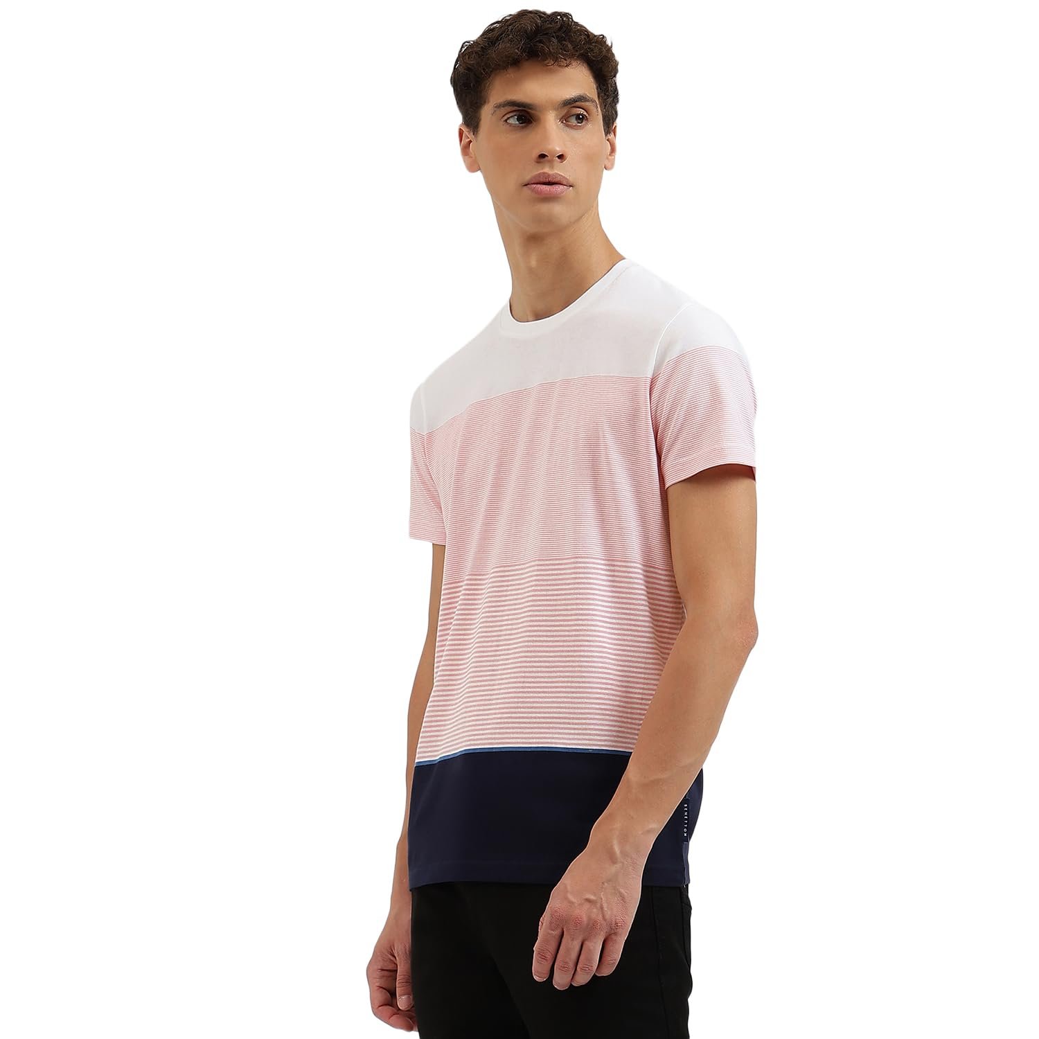 United Colors of Benetton Regular Fit Crew Neck Striped T-Shirt (Size L)-24A3096J3618I901 White - Image 2