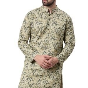 Majestic Man Men’s Cotton Regular Fit Casual Mandarin Collar Ethnic Motifs Printed Long Regular Kurta