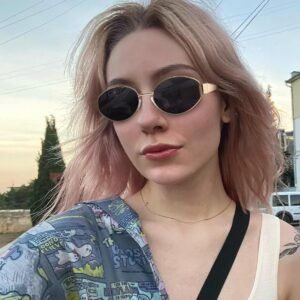 Black Jones® Oval Sunglasses for Women Men, Trendy Sun Glasses 90s Classic Metal Frame Shades