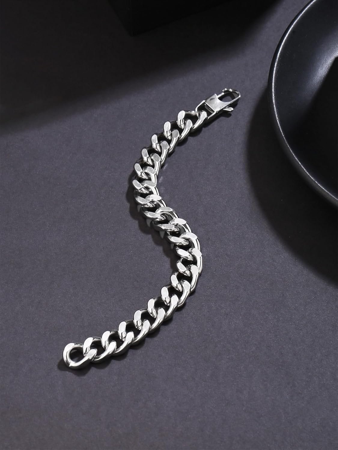 Yellow Chimes Bracelets for Men and Boys Fashion Silver Bracelet for Men | Mens Silver Toned Stainless Steel Cuban Chain Bracelet | Birthday Gift for Boys Anniversary Gift for Husband - Image 6