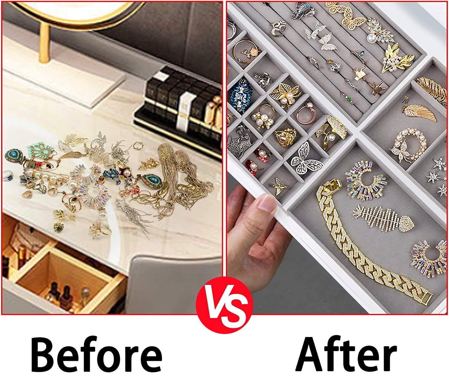 Jewelry Organizer for Drawers Tray Jewelry Stackable Jewelry Organizer for Storage and Display Earrings Necklaces 4PCS (Gray) - Image 5