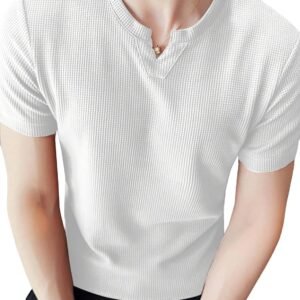 TAGDO® Men’s Waffle Knitted V Neck|T Shirt for Man|Waffle|Cotton|Casual| Regular Fit Tees (2012)
