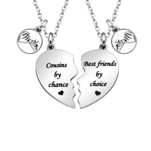 JQFEN Cousins Gift for Women Men Cousins Necklace -Cousins by Chance,Best Friends by Choice- Promise Friends Necklace of 2 Broken Heart Necklace