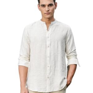 Thomas Scott Men’s | Polyster Blend | Embroidered | Long Sleeve | Mandarin Collar | Casual Shirt for Men