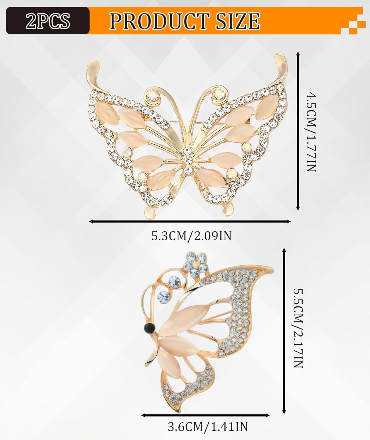 2PCS Brooch Pin for Women, Butterfly Saree Pin for Pleats, Hijab Pins for Scarf, Latest Enamel Pins Flower Brooch, Sherwani Brooch for Men, Elegant Jewelry for Suit and Dress (Golden) - Image 2