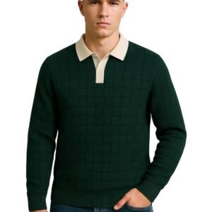 Maniac || Mens || Solid || Cubic Textured Knit || Full Sleeve || Regular Fit || Polo T-Shirt