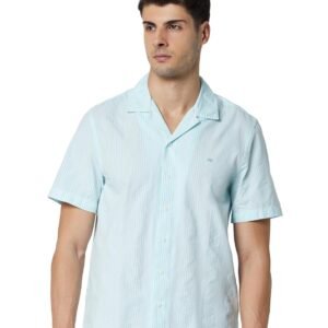 Peter England Men Cotton Regular Fit Striped Shirt Half Sleeves,Summer Casual