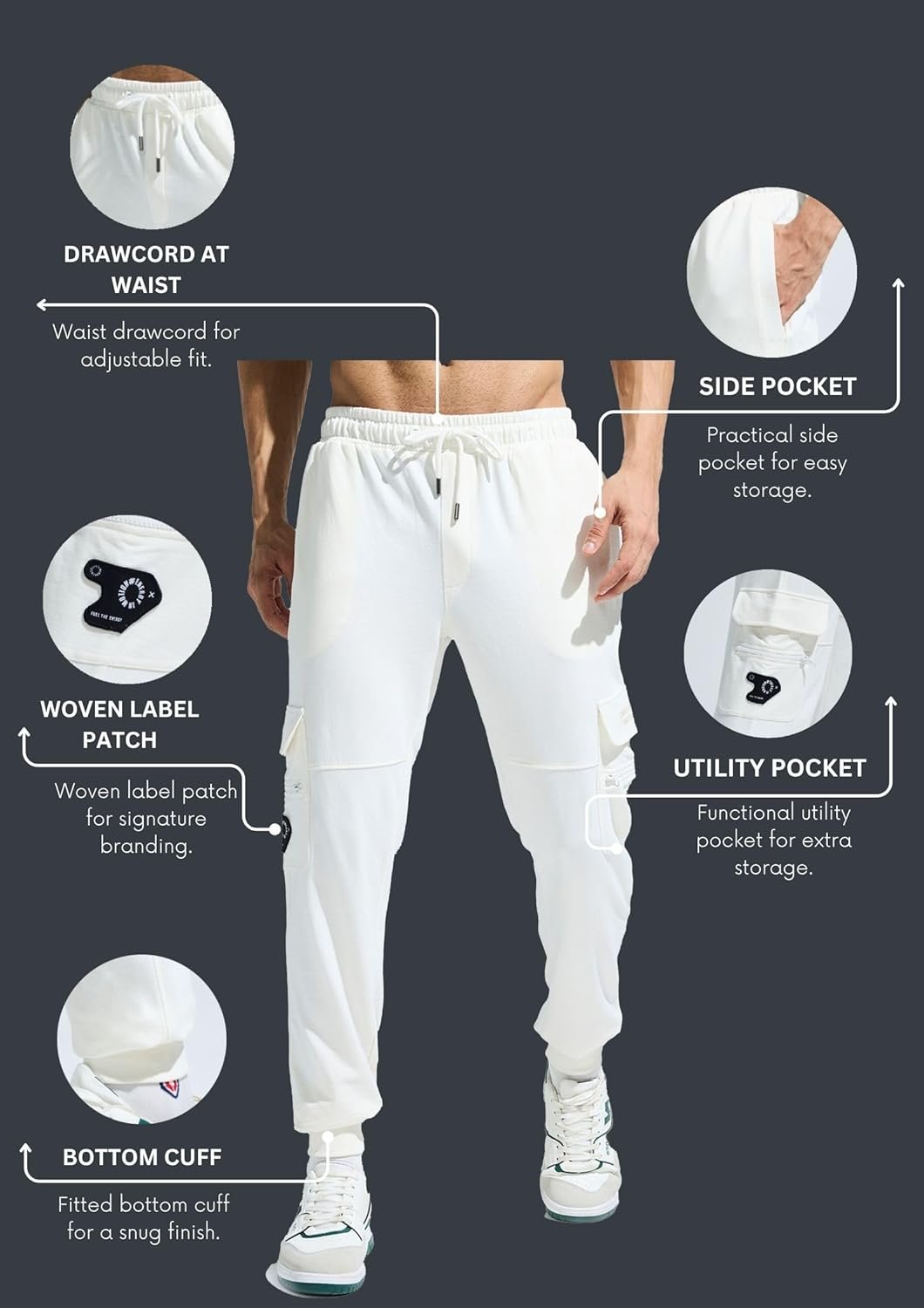 DOMIN8 Men's Stretchable Pure Cotton Cut & Sew Multi-Pocket Breathable Joggers for Everyday Use - Image 5