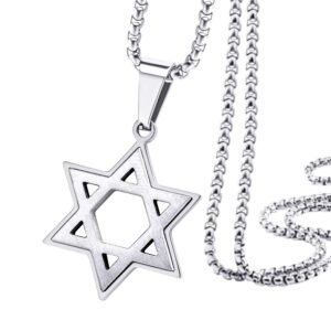 555Jewelry Stainless Steel Star of David Necklace for Men & Boys, 16-24 Inch Box Chain