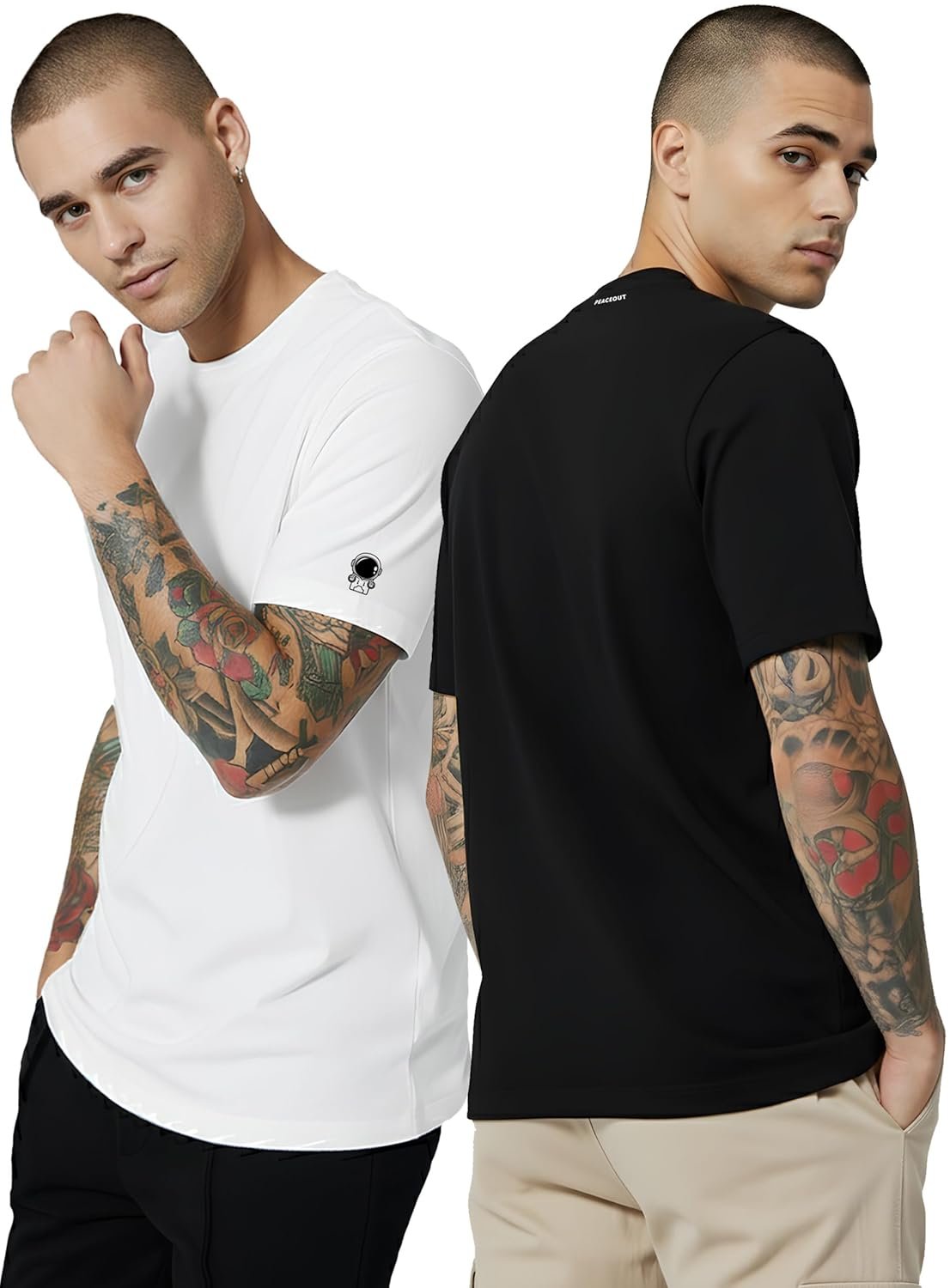 PeaceOut Men's 100% Cotton T-Shirt Combo Pack (Black & White) | Soft, Breathable, Regular Fit | Round Neck, Half Sleeves | Ideal for Daily & Summer Wear