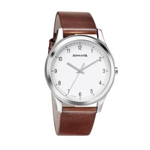 Sonata Quartz Analog White Dial Brown Leather Strap Watch for Men – NT7135SL03