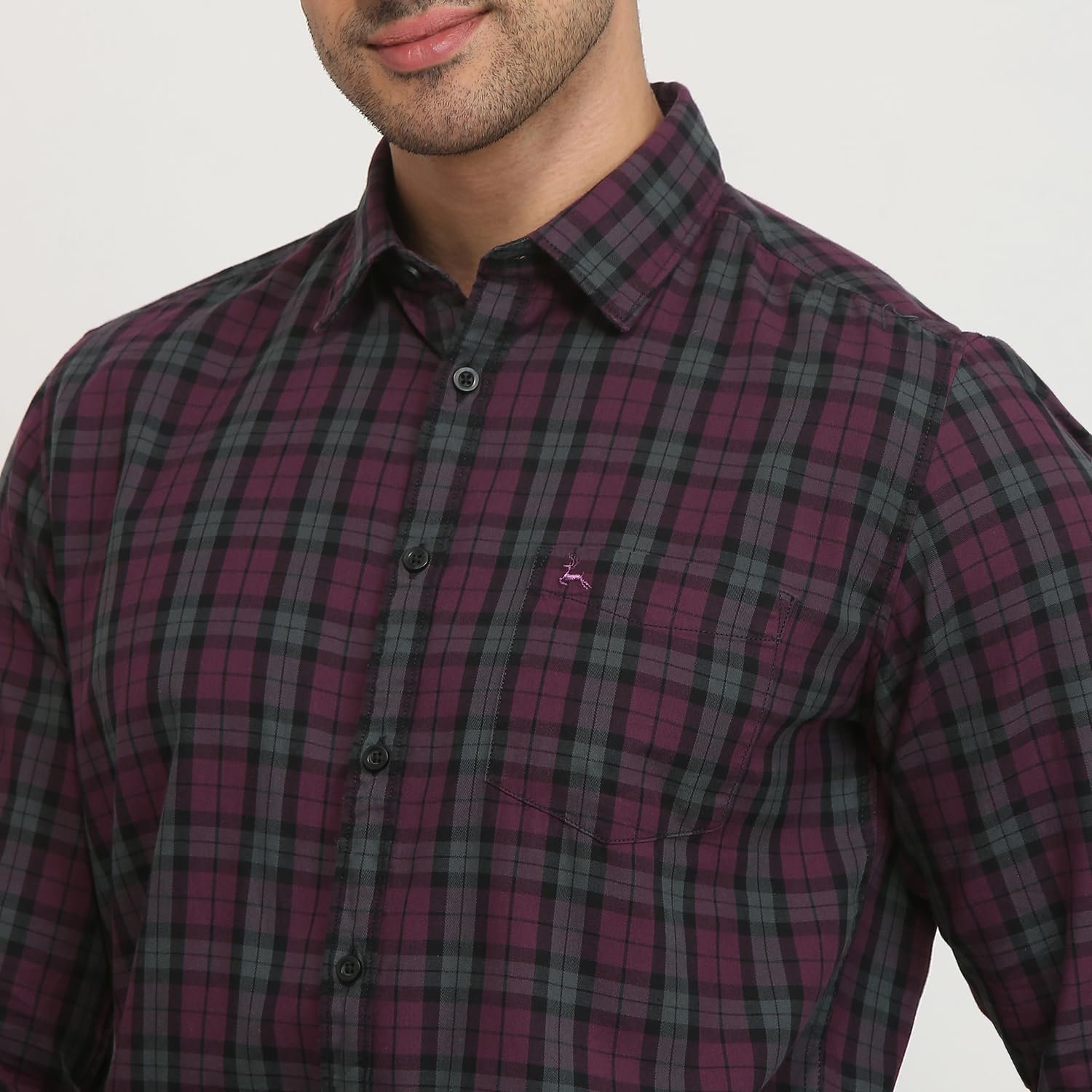 Parx Men Slim Fit Checks Pattern Pure Cotton Semi Cutaway Collar Full Sleeve Casual Shirt - Image 6