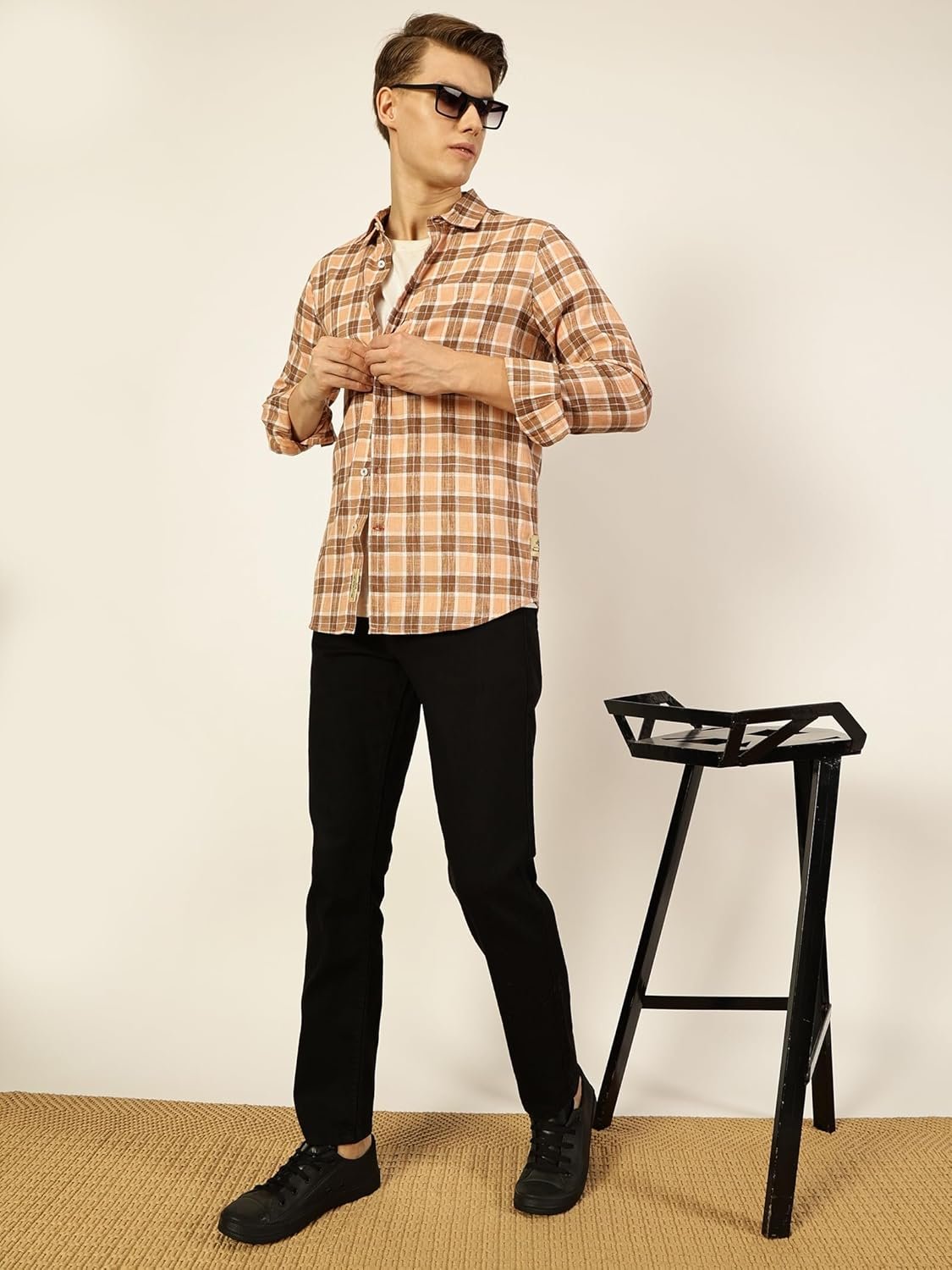 Thomas Scott Men's | Checks | Full Sleeve | Slim Fit | Linen Blend | Single Pocket | Spread Collar | Casual Shirt - Image 4