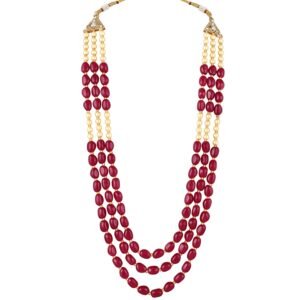 Mahi 3 Layers Red and Yellow Beads Base Groom/Dulha Moti Mala Haar Necklace for Men (ML1108123GRed)