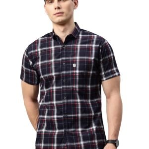 Majestic Man Slim Fit Short Sleeve Checked Pure Cotton Casual Shirt