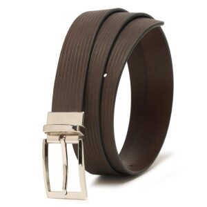 Men’s Leather Belt – Genuine Textured Leather, Adjustable Fit Up to 42 Inches – Brown Designer Belt with Gold Pin Buckle for Formal, Business, Casual & Dress Outfits