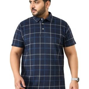 Bigbanana Men Plus Size Check Navy Half Sleeve Polo Tshirt