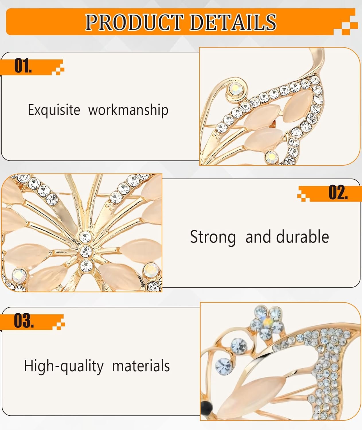 2PCS Brooch Pin for Women, Butterfly Saree Pin for Pleats, Hijab Pins for Scarf, Latest Enamel Pins Flower Brooch, Sherwani Brooch for Men, Elegant Jewelry for Suit and Dress (Golden) - Image 3