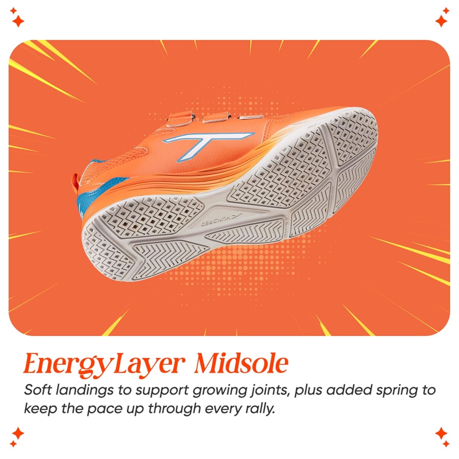 Hundred Court Champions Unisex Non-Marking Court Shoes | Badminton, Pickleball, Table Tennis & Other Indoor Sports | Lightweight, Cushioned GripOrange/Blue/White ; UK 3 - Image 5