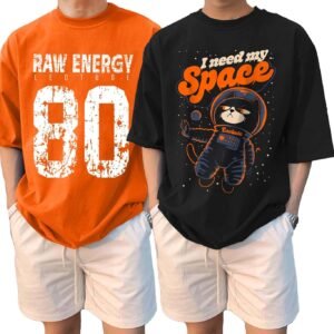 LEOTUDE Men Half Sleeve Round Neck Graphic Font Printed Cottonblend Oversized Tshirts (Colour: Orange)