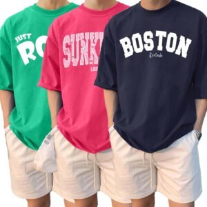 LEOTUDE Man Cotton Blend Graphic Print Round Neck Half Sleeve Drop Shoulder Oversized T Shirt (Color Navy Blue)