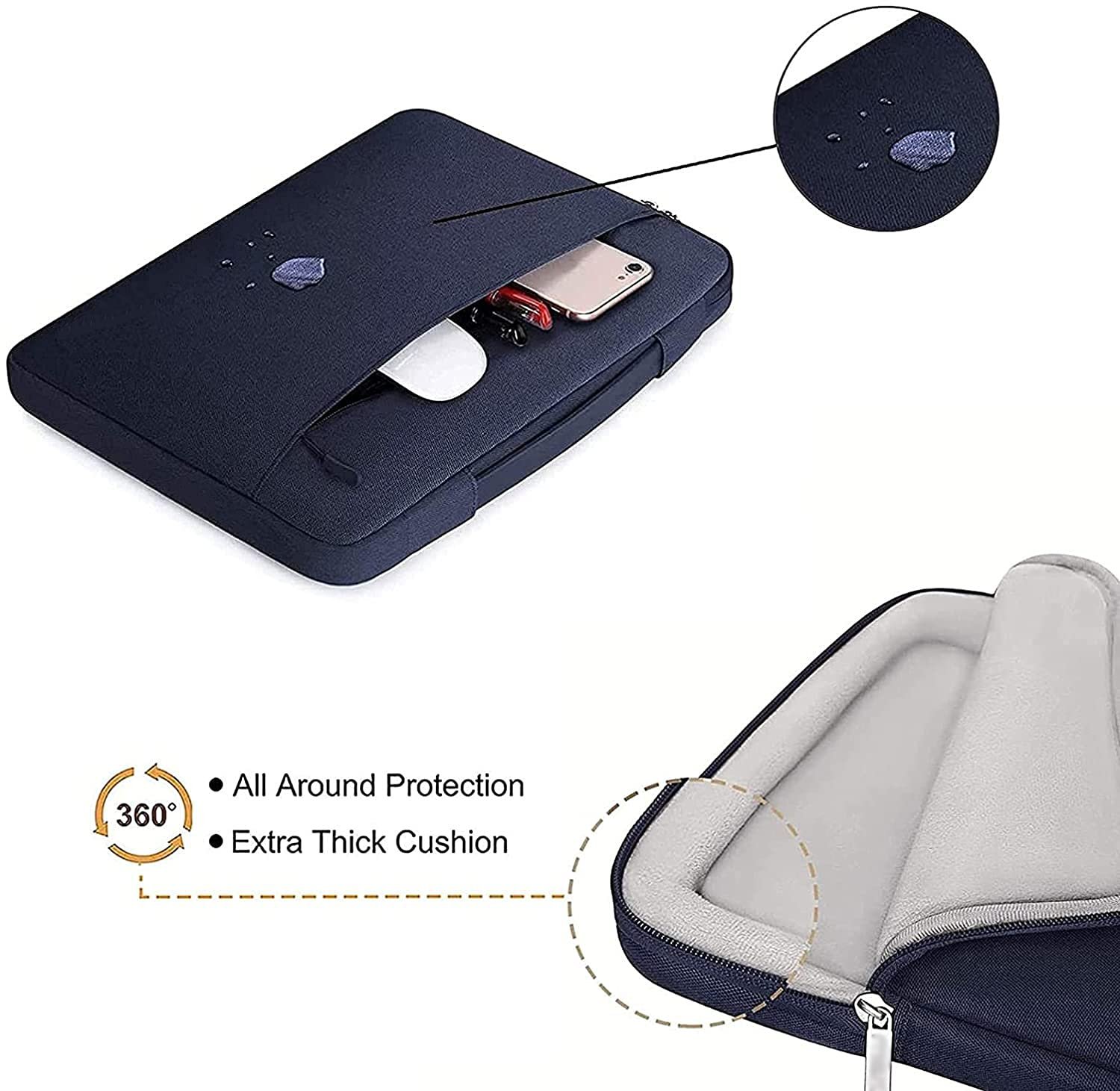 MOCA 360 Protective Laptop Sleeve Compatible with MacBook Pro 16 inch, 15 15.4 15.6 inch Dell HP Asus Acer Samsung Sony Chromebook, Polyester Bag with Trolley Belt (Navy Blue, 16 Inch) - Image 2