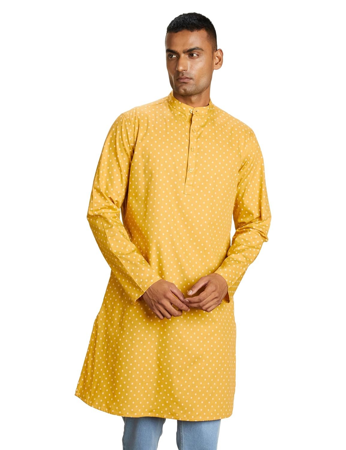 Amazon Brand - Symbol Men Cotton Printed Long Kurta (Regular Fit)