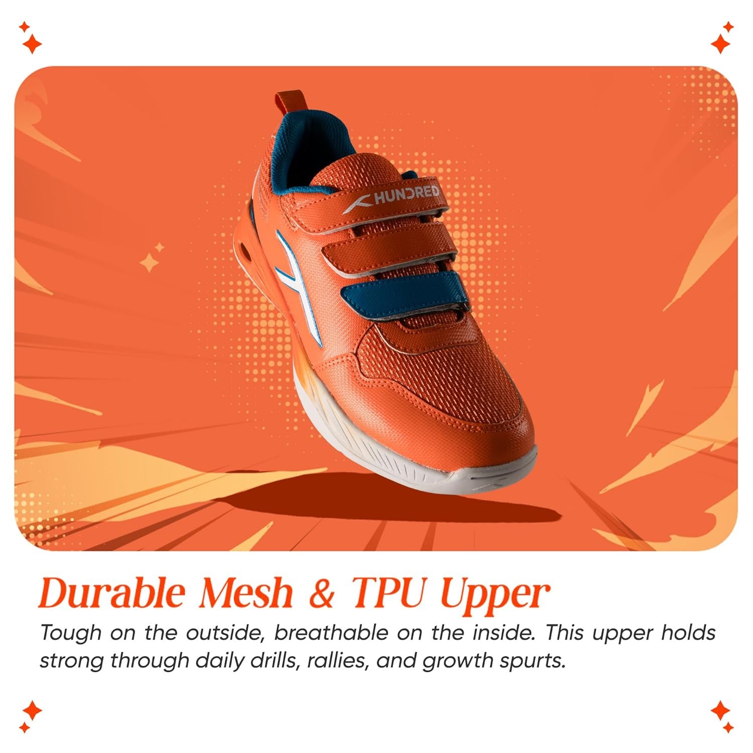 Hundred Court Champions Unisex Non-Marking Court Shoes | Badminton, Pickleball, Table Tennis & Other Indoor Sports | Lightweight, Cushioned GripOrange/Blue/White ; UK 3 - Image 3